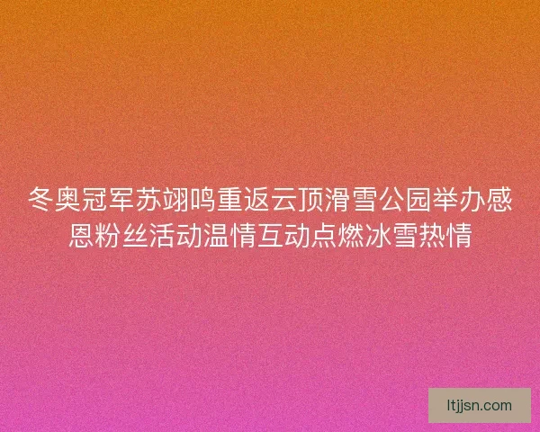 冬奥冠军苏翊鸣重返云顶滑雪公园举办感恩粉丝活动温情互动点燃冰雪热情